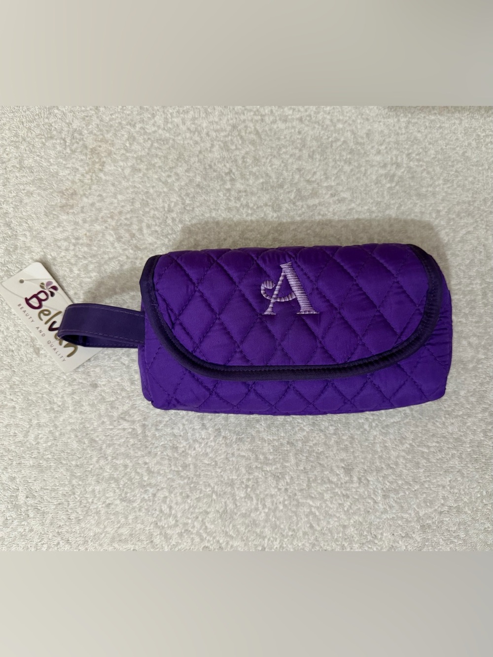 NWT Belvah Quilted Cosmetic Case Monogram 'A' MakeUp Bag Travel Toiletry Clutch